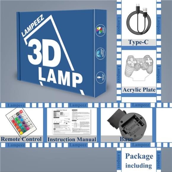 3D Gamepad Lamp Game Console Night Light 3D Illusion lamp for Kids, 16 Colors - Picture 5 of 6